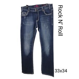 Rock & Roll Cowgirl Women's Jeans 33 Boyfriend Distress Denim Jeans 33x34 NWOT